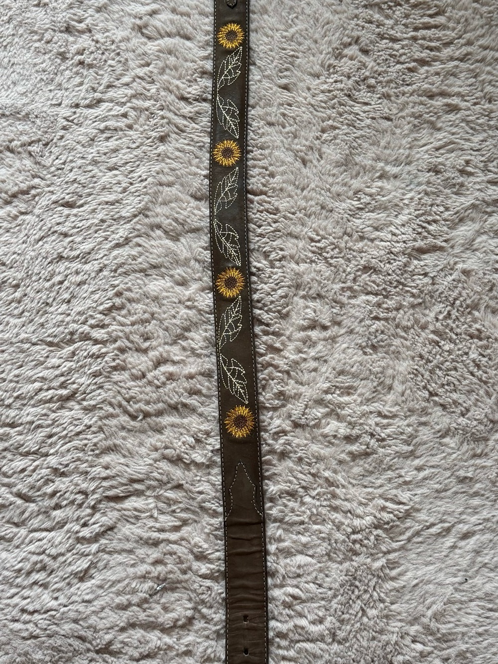 Brown Sunflower Embroidered Leather Belt for Women